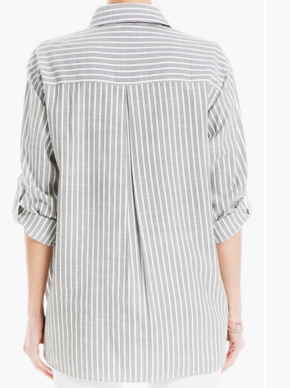 MAX STUDIO Stripe Oversize Long Sleeve Button-Up Tunic in green/ivory Sz M - Picture 7 of 15